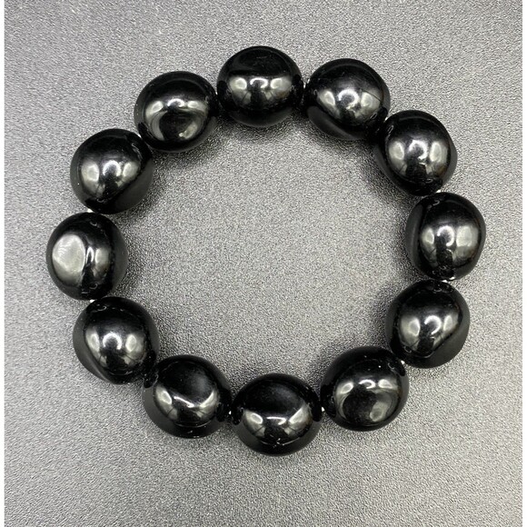 Black Lucite Bauble Bead Stretch Bracelet VINTAGE - Picture 4 of 5
